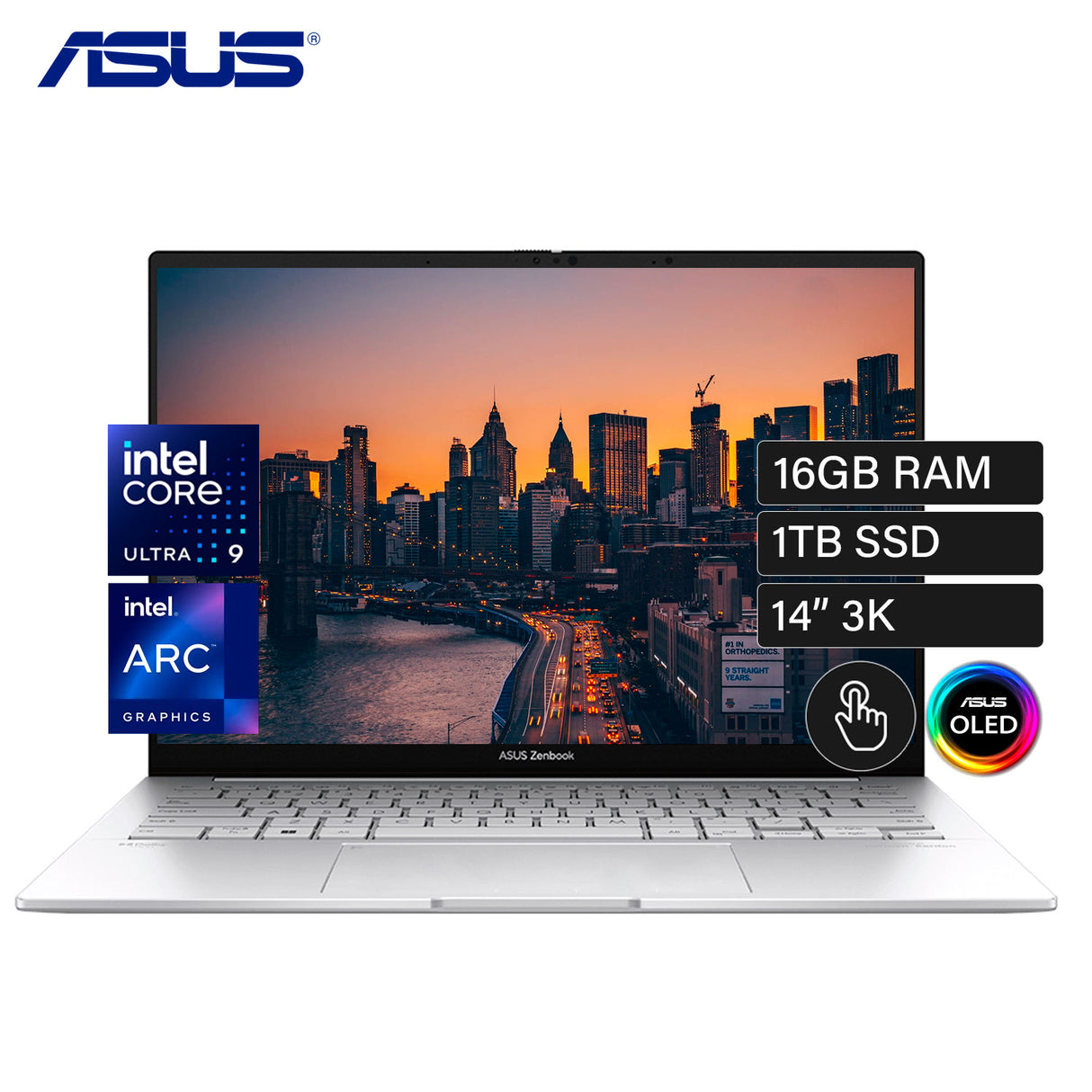 Laptop ASUS Zenbook 14 OLED UX3405CA-PZ334W Intel Core Ultra 9 285H Ram 16GB Disco 1TB SSD 14" 3K Tactil Windows 11 Home (90NB14W4-M00DL0)