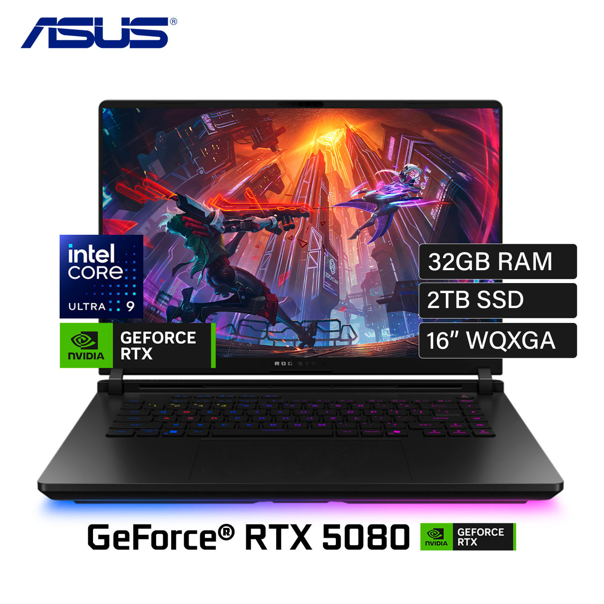 Laptop ASUS ROG Strix SCAR 16 G635LW-XS97 Intel Core Ultra 9 275HX RAM 32GB Disco 2TB SSD Video NVIDIA RTX 5080 16GB 16" WQXGA Windows 11 Pro (90NR0LD1-M005N0)