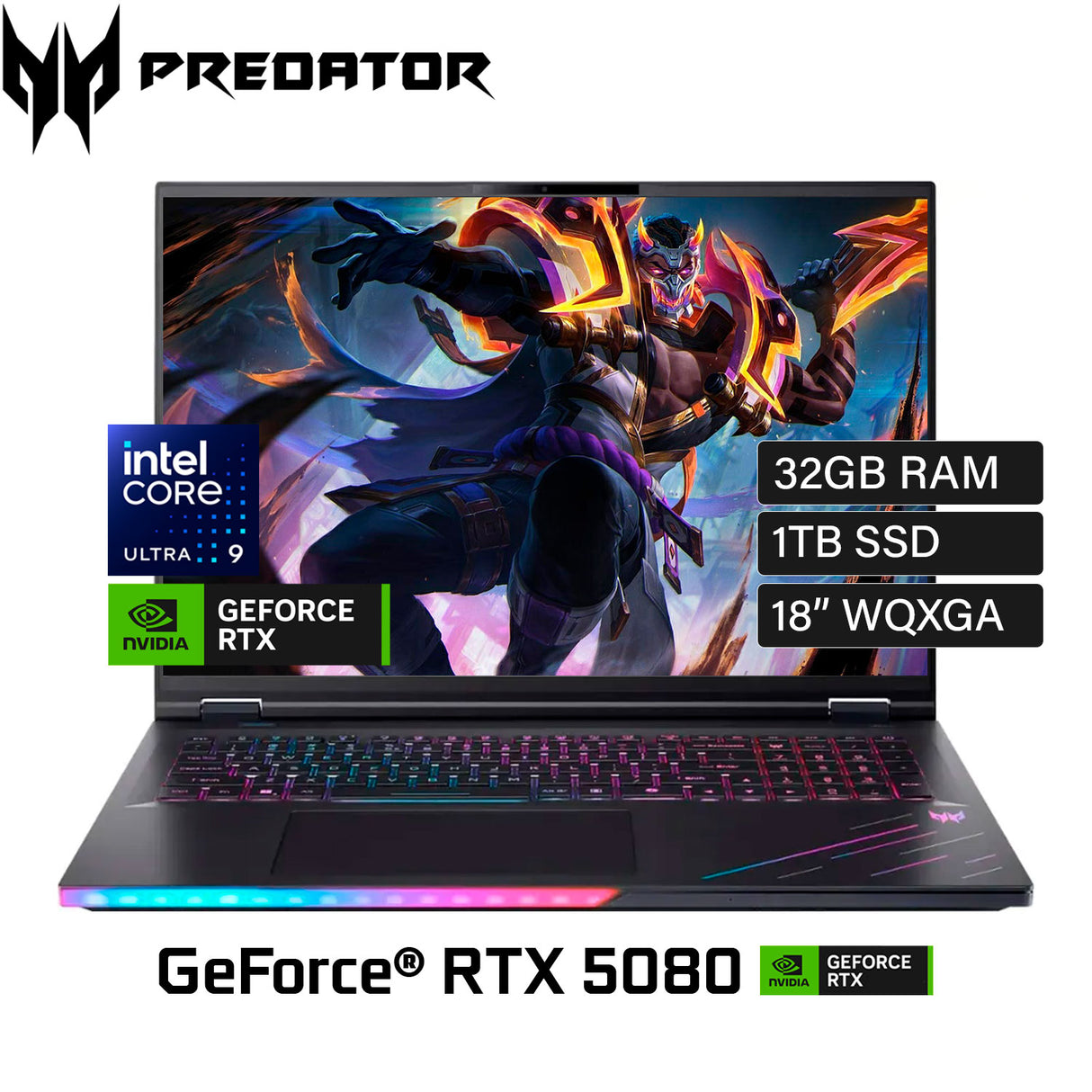 Laptop Acer Predator Helios 18 AI PH18-73-90A6 Intel Core Ultra 9 275HX RAM 32GB Disco 1TB SSD Video NVIDIA RTX 5080 16GB 18" WQXGA Windows 11 Pro (NH.U0FAA.001)
