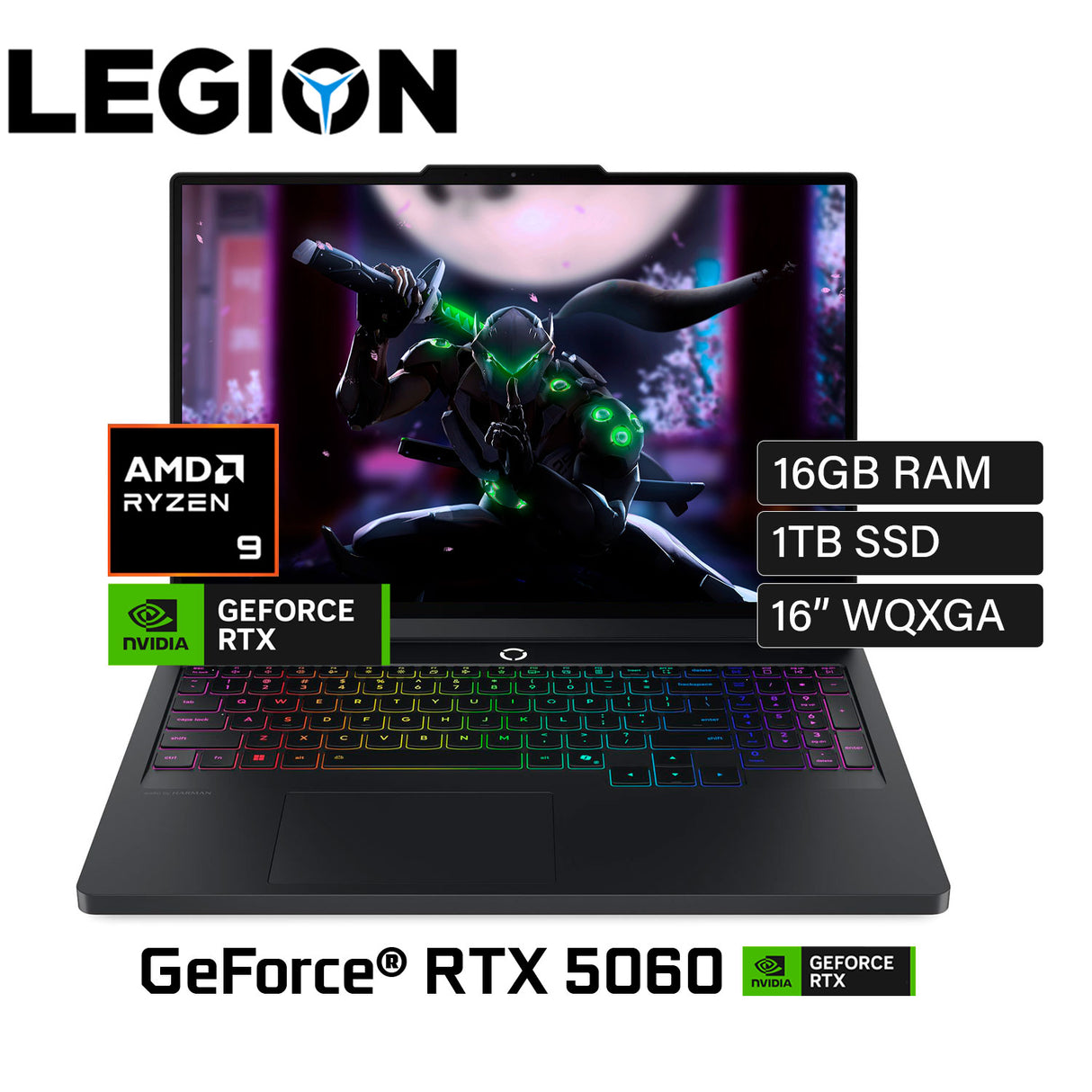 Laptop Lenovo Legion Pro 5 16ADR10 Ryzen 9 8945HX RAM 16GB Disco 1TB SSD Video NVIDIA RTX 5060 8GB 16" WQXGA Windows 11 (83LT000EUS)
