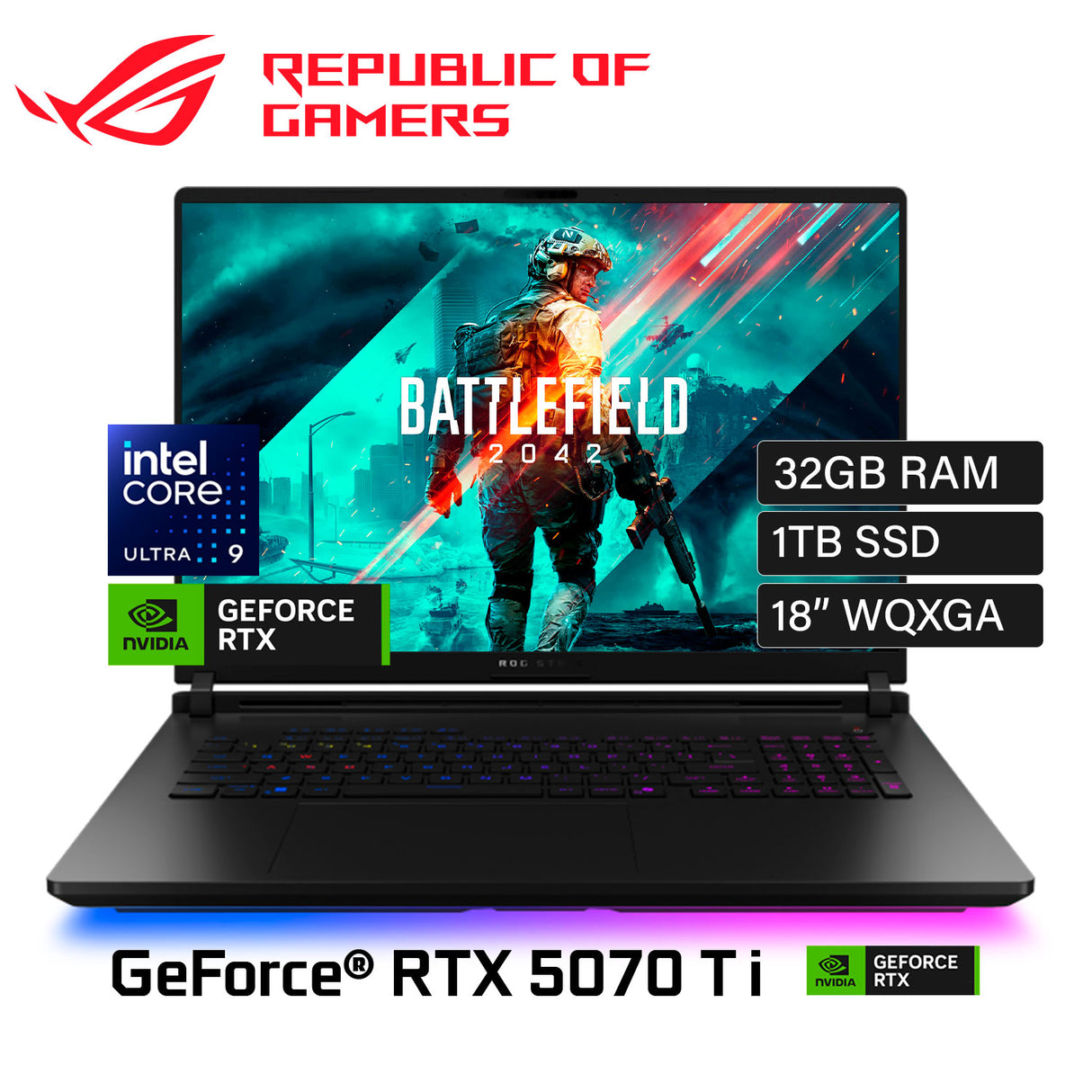 Laptop Asus ROG Strix SCAR 18 (2025) G835 G835LR-XS96 Intel Core Ultra 9 275HX RAM 32GB Disco 1TB SSD Video NVIDIA RTX 5070 Ti 12GB 18" WQXGA Windows 11 Pro (90NR0LS1-M003K0)