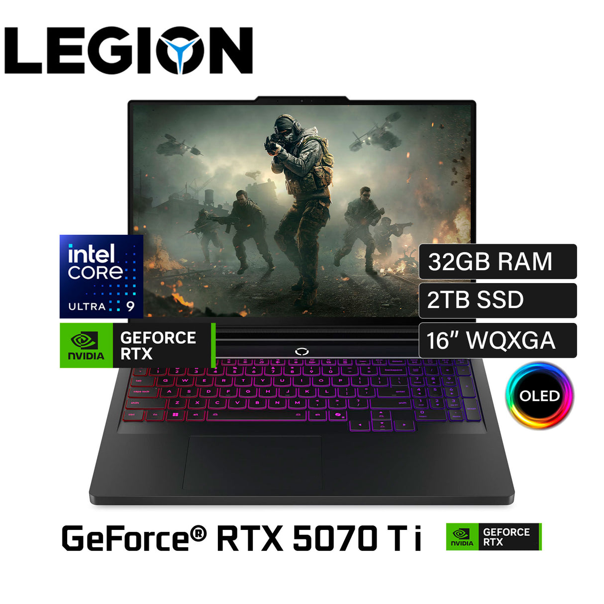Laptop Lenovo Legion 7 16IAX10H Intel Core Ultra 9 275HX Ram 32GB Disco 2TB SSD Video Nvidia RTX 5070 Ti 12GB 16" WQXGA OLED Windows 11 (83F5001BUS)