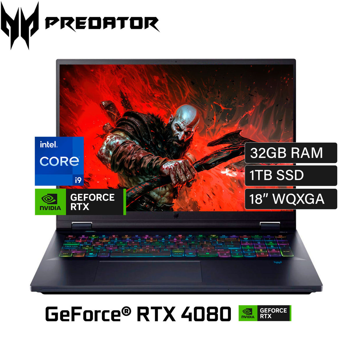Laptop Acer Predator Helios 18 PH18-72-93VM Intel Core i9 14900HX Ram 32GB Disco 1TB SSD Video Nvidia RTX 4080 12GB 18" WQXGA Windows 11 (NH.QP5AA.001)