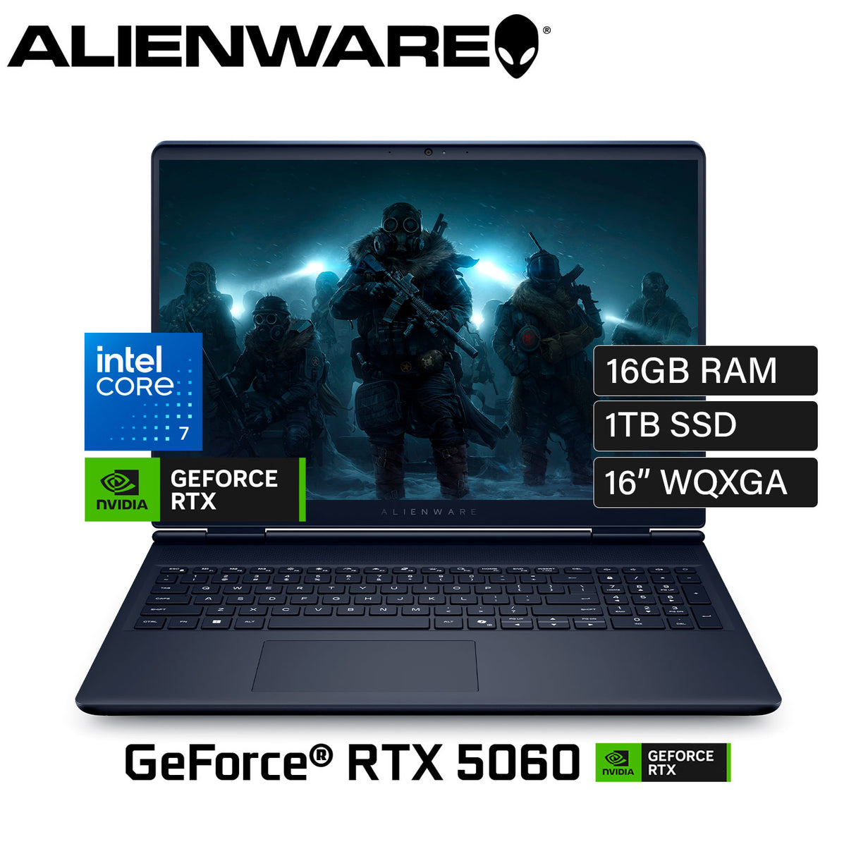 Laptop Dell Alienware 16 Aurora Intel Core 7 240H Ram 16GB Disco 1TB SSD Video Nvidia RTX 5060 8GB 16" WQXGA Windows 11 (LAC16250-7469BLU-PUS)
