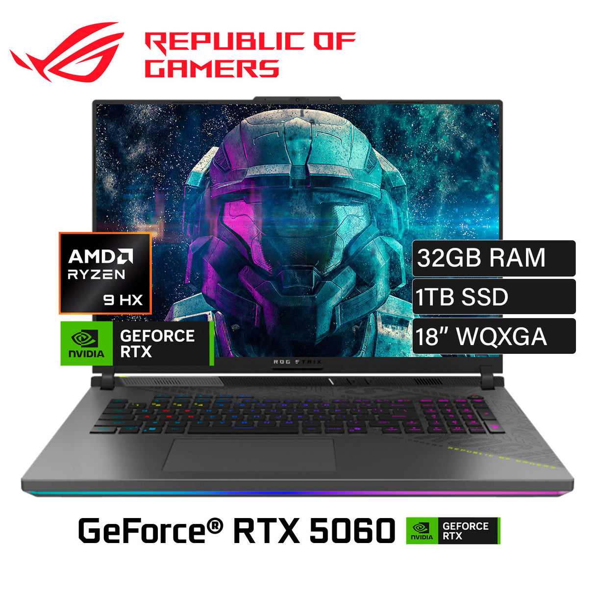 Laptop Asus ROG Strix G18 (2025) G814PM-ES96 Ryzen 9 8940HX RAM 32GB Disco 1TB SSD Video Nvidia RTX 5060 18" WQXGA Windows 11 (90NR0L28-M000A0)