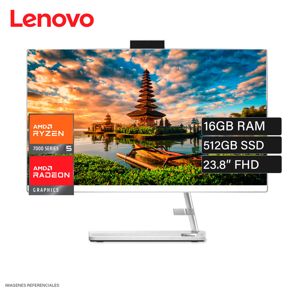 Lenovo AIO IdeaCentre 3 24ALC6 Ryzen 5 7430U Ram 16GB Disco 512GB SSD 23.8" FHD FreeDOS (F0G1014BLD)
