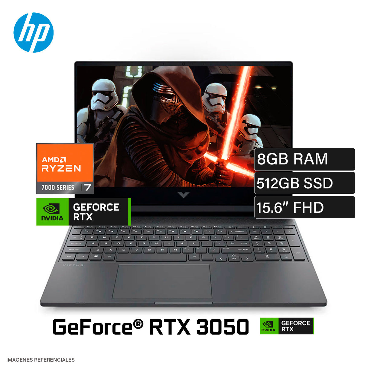 Laptop HP Victus 15-FB3019LA Ryzen 7 7445HS Ram 8GB Disco 512GB SSD Video NVIDIA RTX 3050 6GB 15.6″ FHD FreeDOS (BT4F6LA#ABM)
