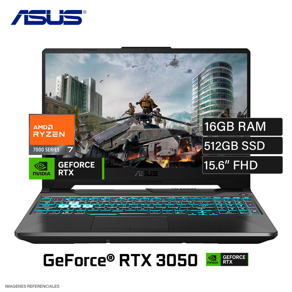 Laptop Asus Tuf Gaming A15 FA506NCG-HN185 Ryzen 7 7445HS Ram 16GB Disco 512GB SSD Video Nvidia RTX 3050 4GB 15.6 FHD FreeDos (90NR0JF7-M00F40)