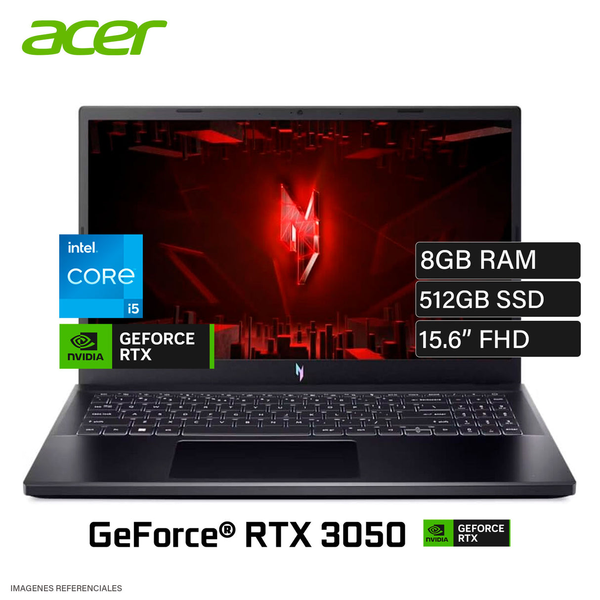Laptop Acer Nitro V ANV15-51-53PX-PE Intel Core i5 13420H Ram 8GB Disco 512GB SSD Video Nvidia RTX 3050 6GB 15.6" FHD FreeDos (NH.QN9AL.00Y)