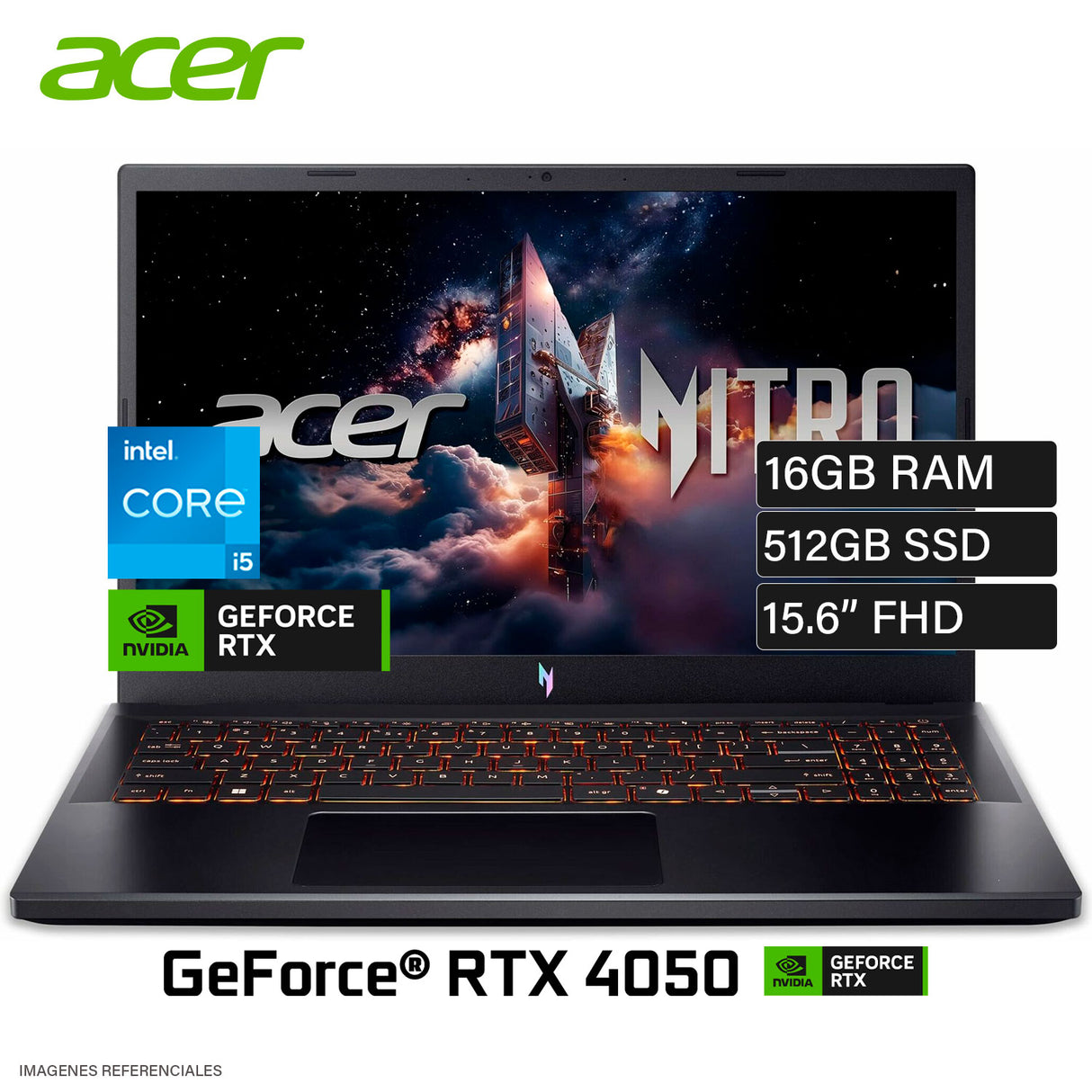 Laptop Acer Nitro V15 ANV15-52-58QB Intel Core i5 13420H Ram 16GB Disco 512GB SSD Video Nvidia RTX 4050 6GB 15.6" FHD FreeDos (NHQV2AL002)