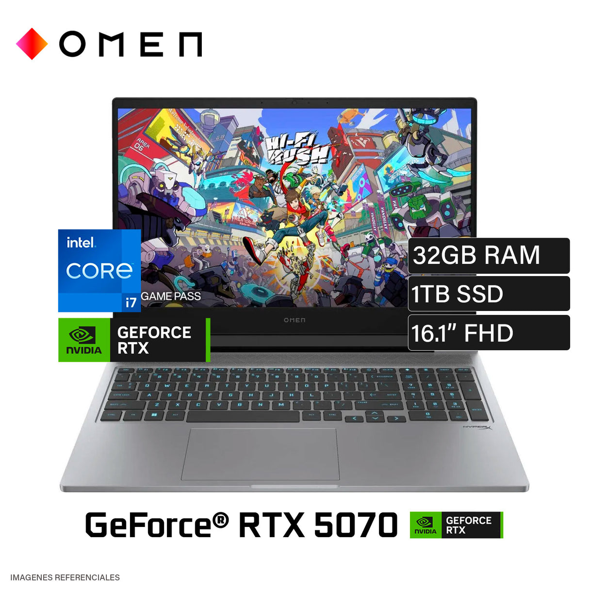 Laptop HP Omen 16‑AE0073CL Intel Core i7‑14650HX 32 GB RAM 1 TB SSD NVIDIA RTX 4060 8 GB 16.1″ FHD Windows 11 (9R8T5UA#ABM)