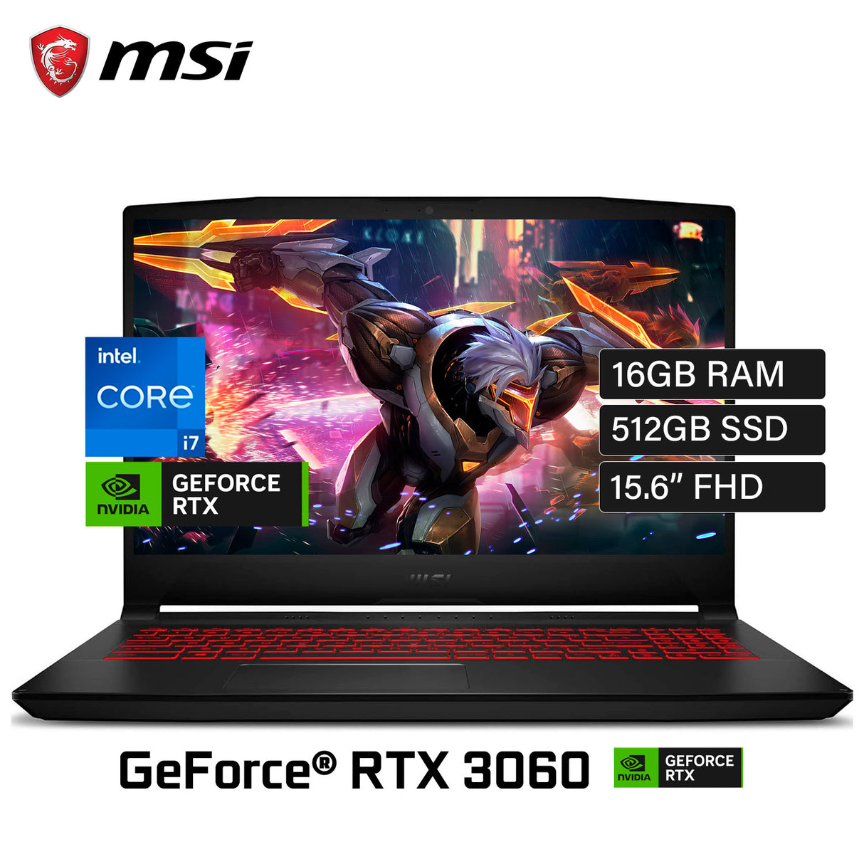 Laptop MSI Katana GF66 12UE-603US Intel Core i7 12650H Ram 16GB Disco 512GB SSD Video Nvidia RTX 3060 6GB 15.6" FHD Windows 11 (9S7-158333-603)