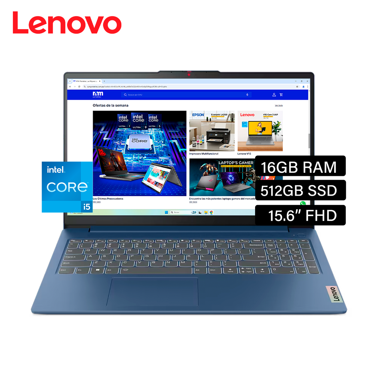 Laptop Lenovo IdeaPad Slim 3 15IAH8 Intel Core i5 12450H Ram 16GB Disco 512GB SSD 15.6" FHD Windows 11 Pro (83ER001DLMRW11)