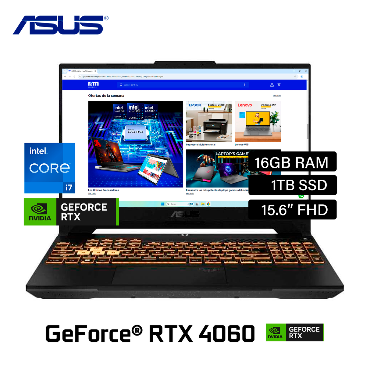 Laptop Asus TUF F15 FX507VV-LP142 Intel Core i7 13620H RAM 16GB Disco 1TB SSD Video RTX 4060 8GB 15.6" FHD (90NR0BV7-M00RN0)