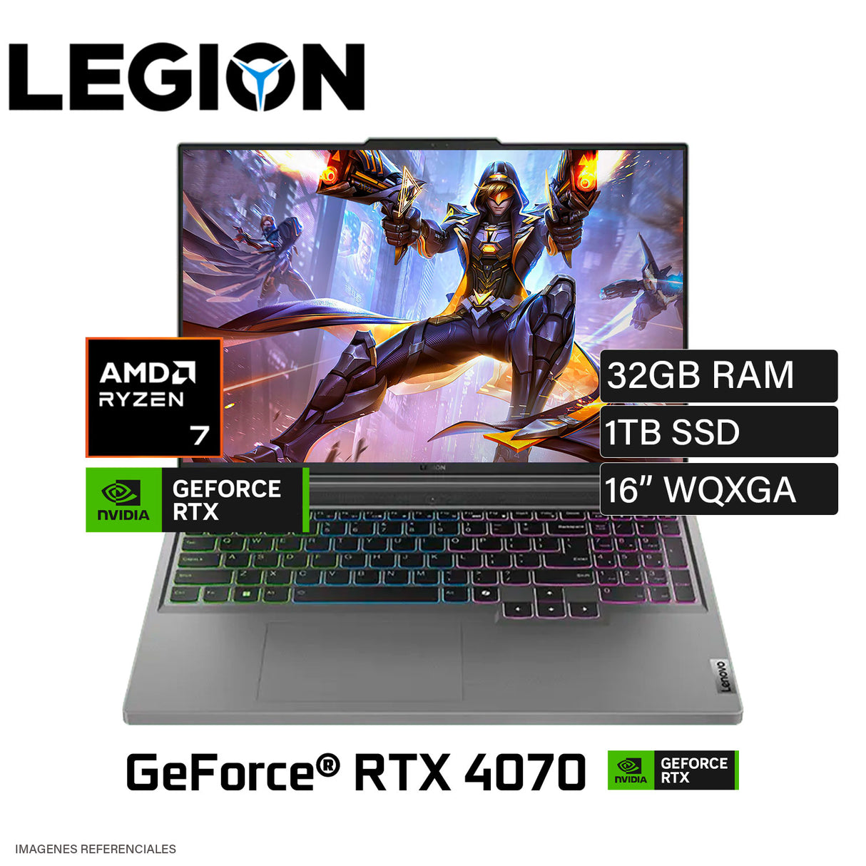 Laptop Lenovo Legion Slim 5 16AHP9 Ryzen 7 8845HS Ram 32GB Disco 1TB SSD Video Nvidia RTX 4070 8GB 16" WQXGA FreeDos (83DH0087LMR32)
