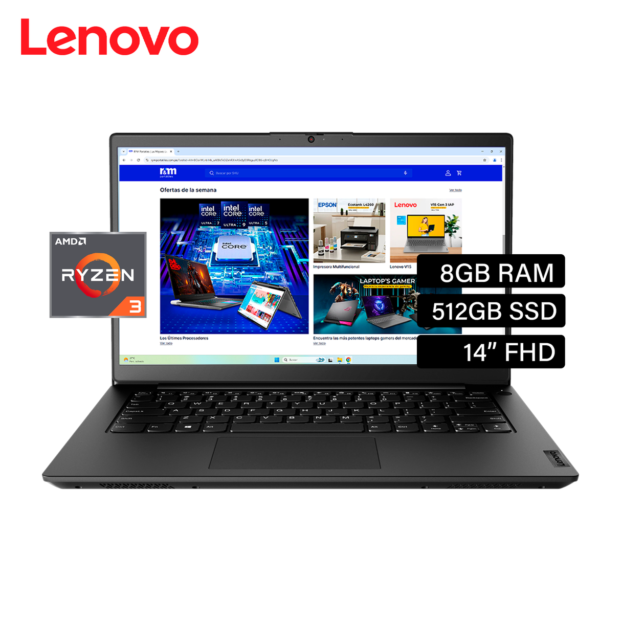 Laptop Lenovo K14 Gen 1 AMD Ryzen 3 5400U RAM 8GB Disco 512GB SSD 14" FHD Freedos (21CUS0PT00)