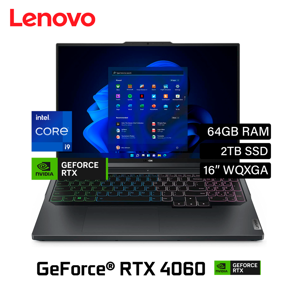 Laptop Lenovo Legion Pro 5 16IRX9 Intel Core i9 14900HX Ram 64GB Disco 2TB Video Nvidia RTX 4060 8GB 16" WQXGA Windows 11 pro (83DF00HQLMR64GB)