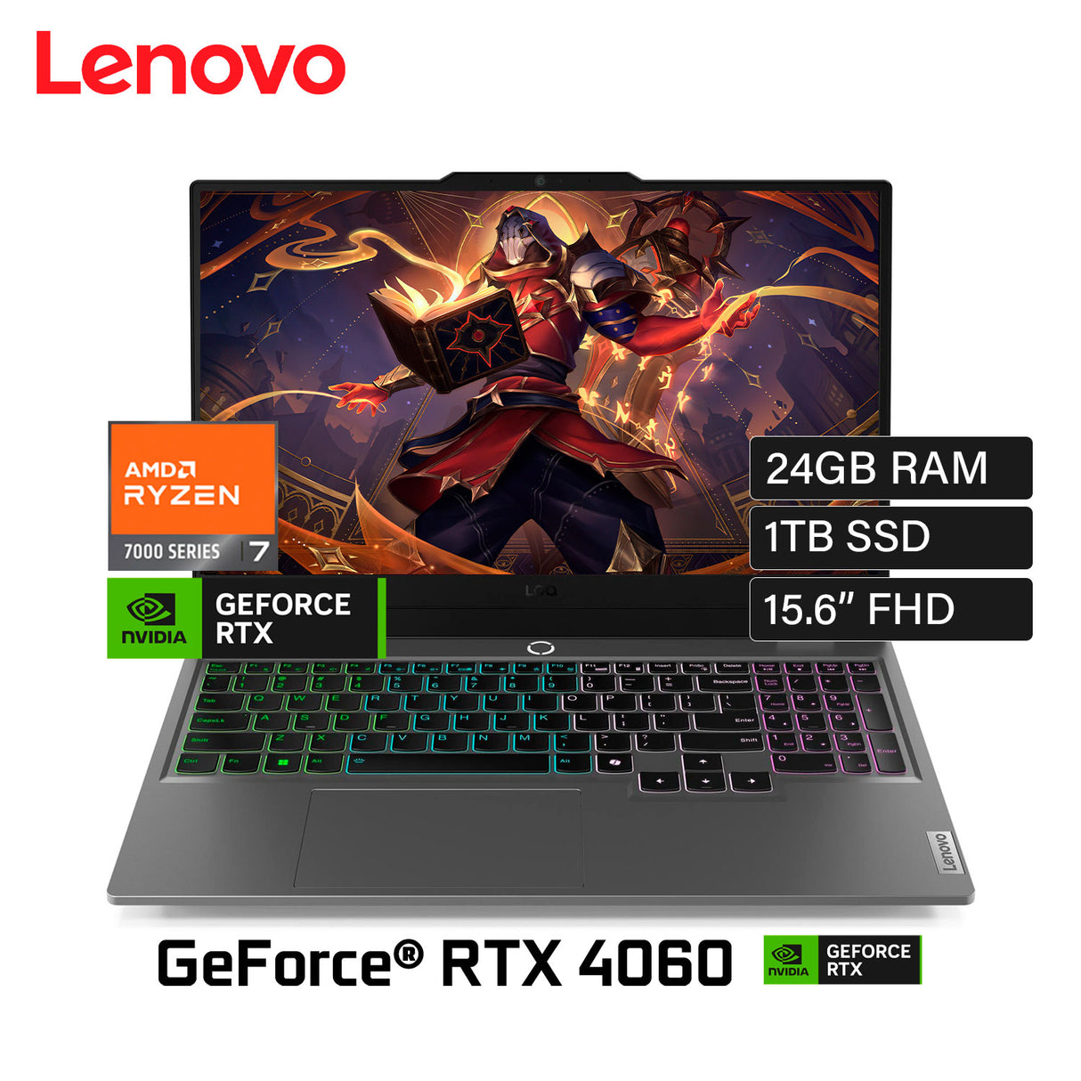 Laptop Lenovo LOQ 15ARP9 Ryzen 7 7435HS Ram 24GB Disco 1TB SSD Video Nvidia RTX 4060 8GB 15.6" FHD FreeDOS (83JC008FLM)