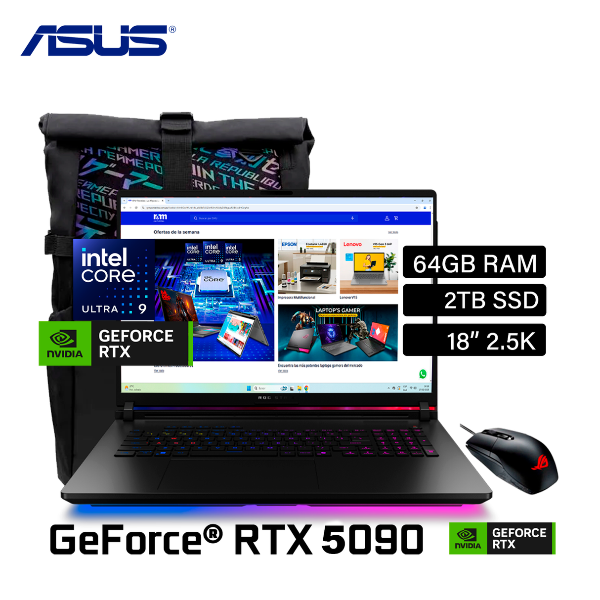 Laptop Asus ROG Strix SCAR G18 G835LX-SA119W Intel core Ultra 9 275HX Ram 64GB Disco 2TB SSD Video Nvidia RTX 5090 24GB 18" 2.5K Windows 11