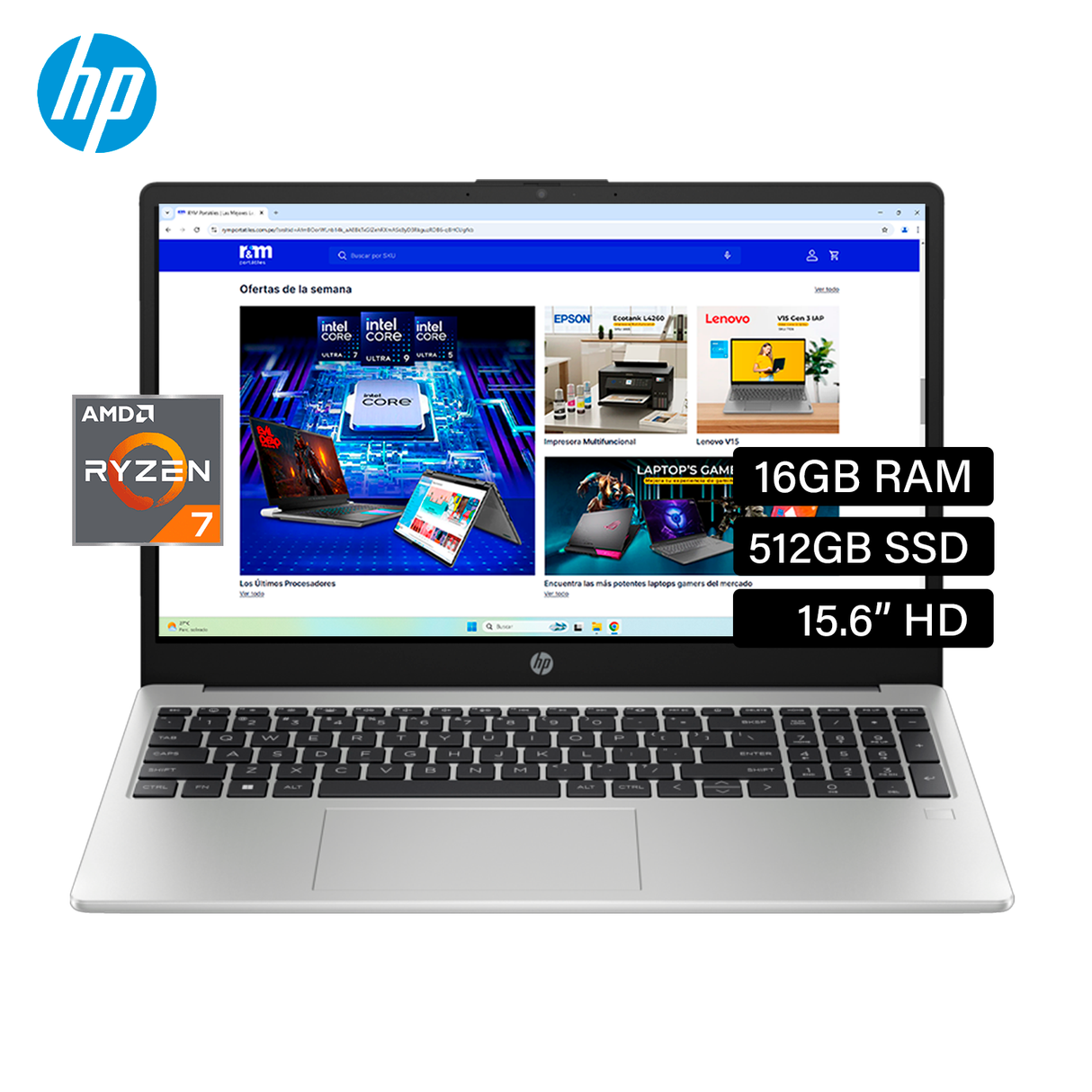 Laptop HP 255 G10 Ryzen 7 7730U RAM 16GB Disco 512GB SSD 15.6" HD FreeDos (B03E1LT#ABM)