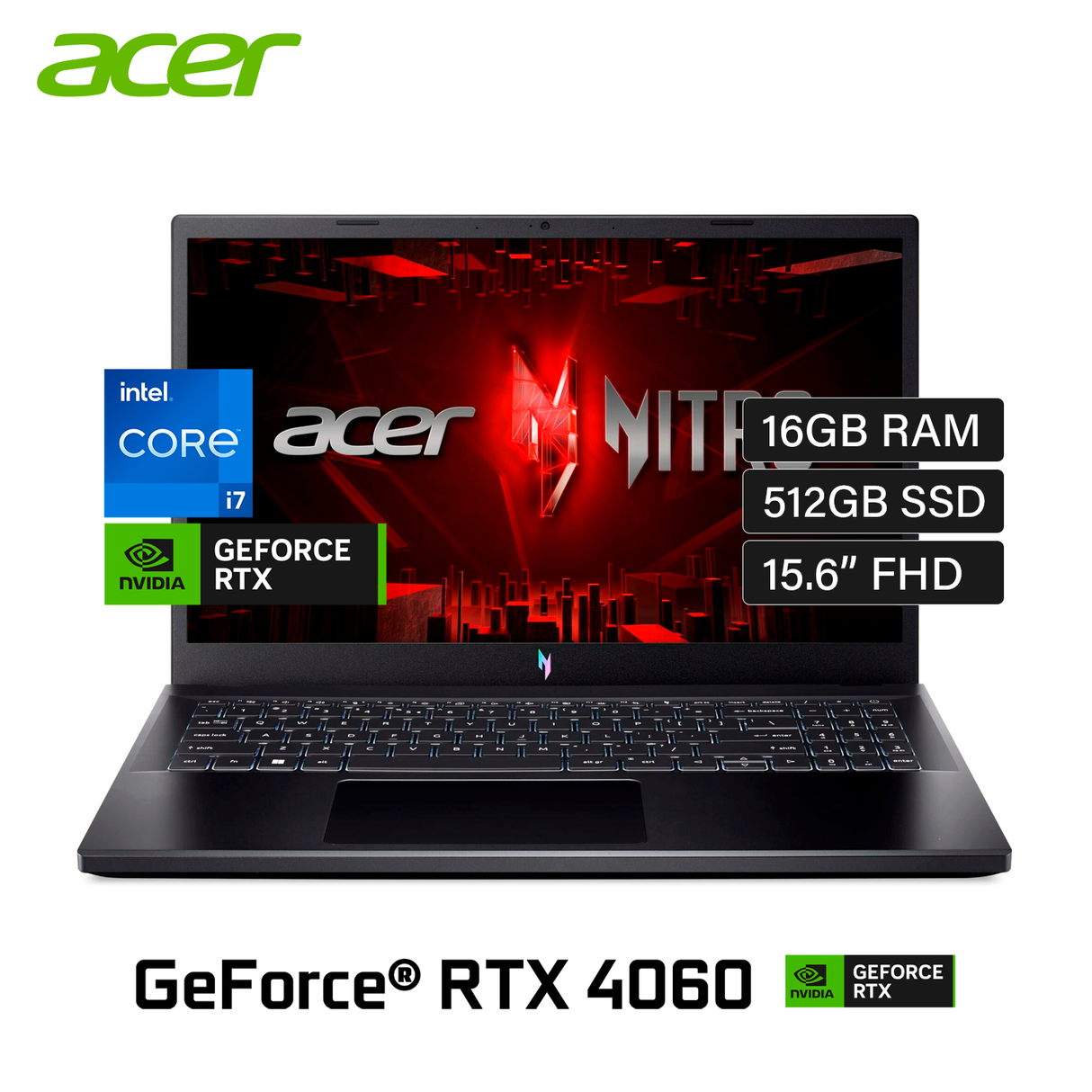 Laptop ACER Nitro V 15 ANV15-51-789J Intel Core i7 13620H RAM 16GB Disco 512GB SSD Video Nvidia RTX 4060 8GB 15.6" FHD Windows 11 (NH.QRYAA.001)