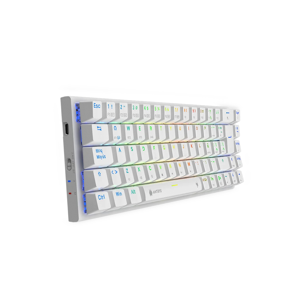 Teclado Mecánico Inalámbrico TKL Antryx MK825 TRIX White Blue Switch Wifi Bluetooth