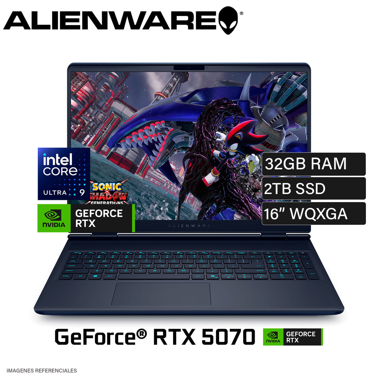 Laptop Dell Alienware Aurora 16X LAC1625 Intel Core Ultra 9 275HX Ram 32GB Disco 2TB SSD Video Nvidia RTX 5070 8GB 16" WQXGA Windows 11 (LAC16251-9582BLU-PUS)