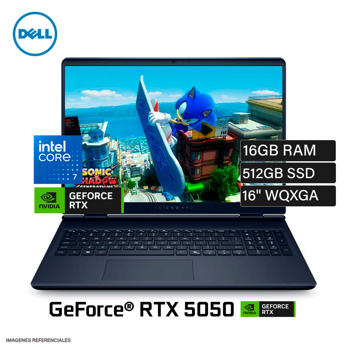 Laptop Dell Alienware 16 Aurora AC16250 Intel Core 7 240H RAM 16 GB Disco 512 GB SSD Video NVIDIA RTX 5050 8 GB Pantalla 16" WQXGA Windows 11