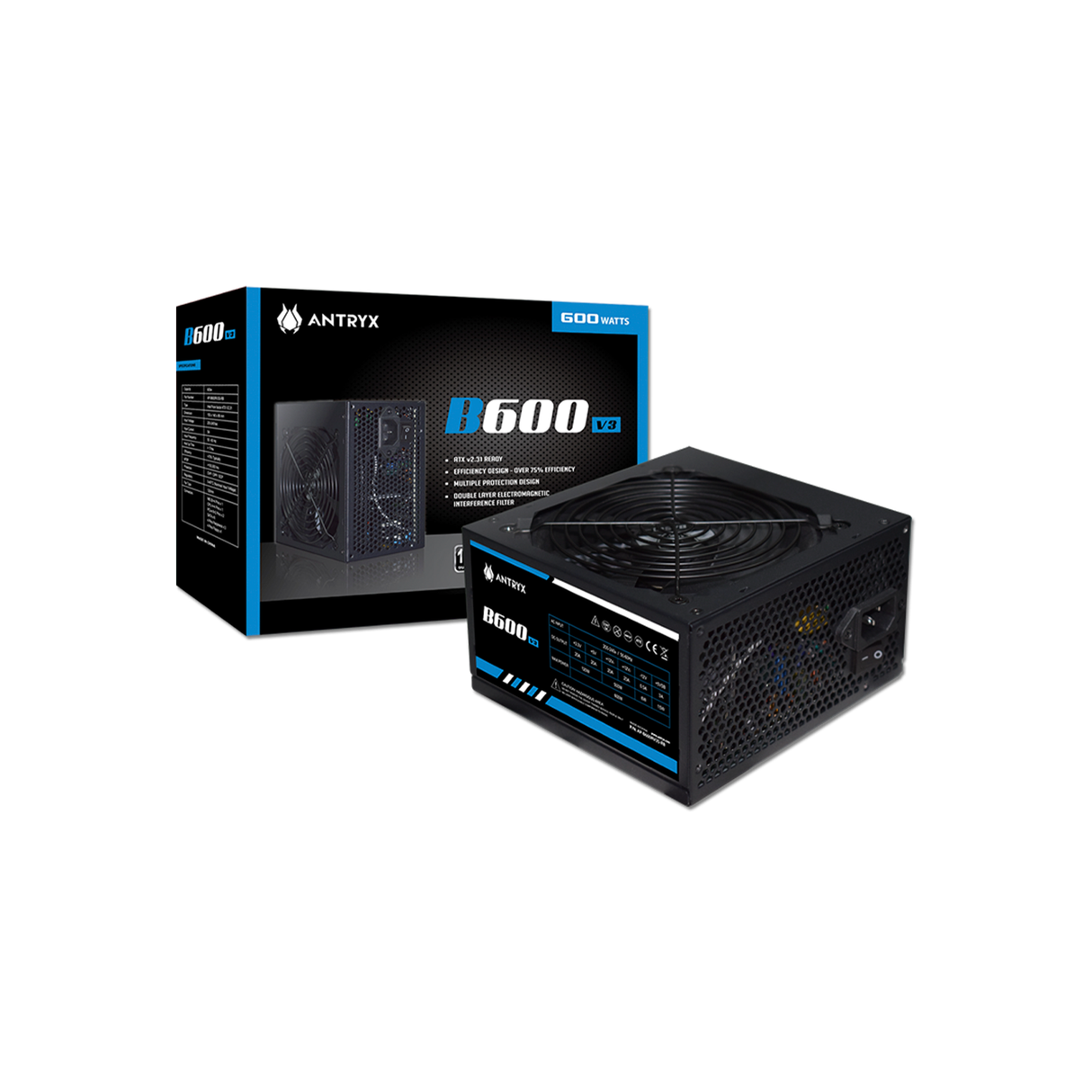 Fuente Antryx B600 V3 Black 600W Box Tipo ATX V2.31 100 - 240 Vac