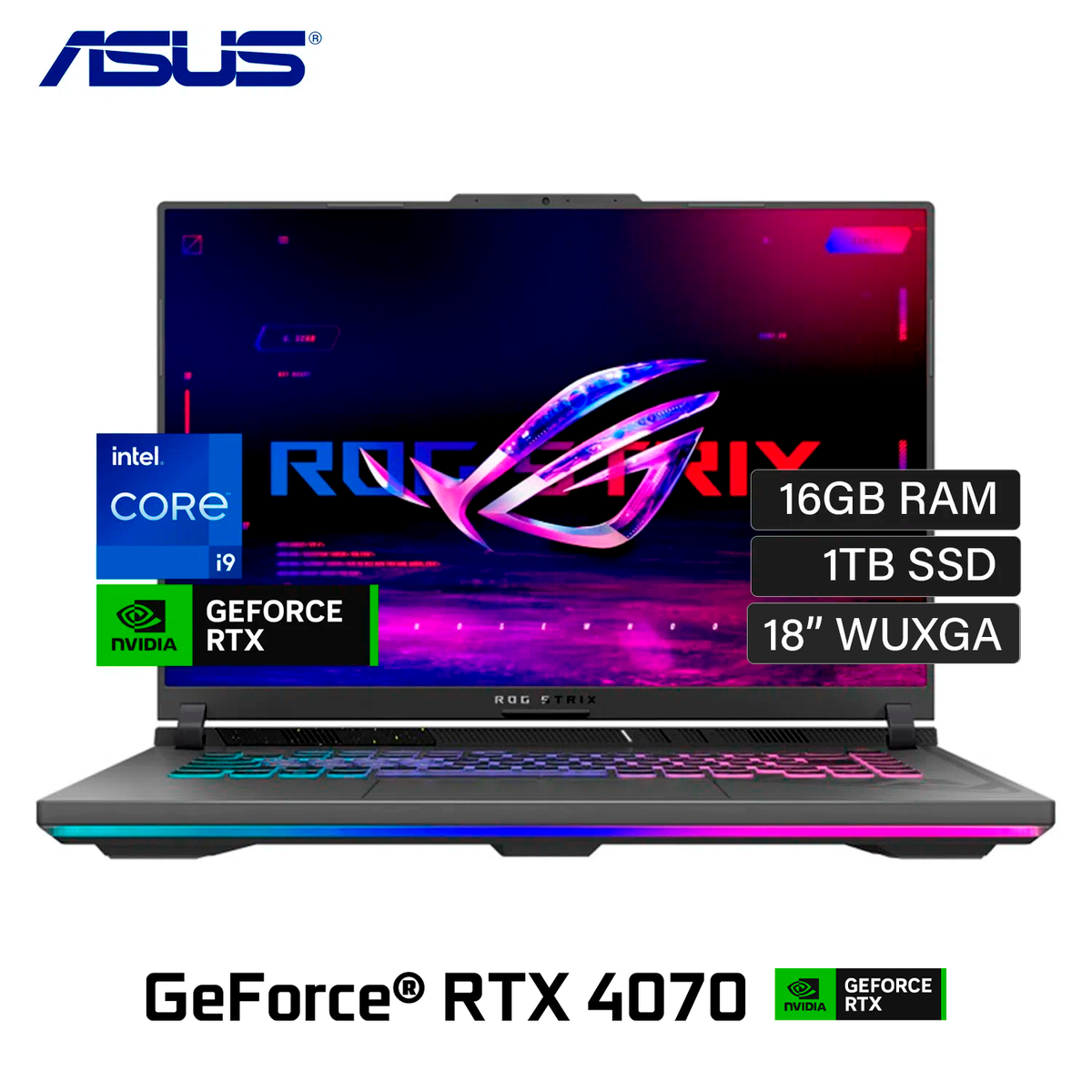 Laptop Asus ROG Strix G814JI-CS94 Intel Core i9 13980HX Ram 16GB Disco 1TB SSD Video Nvidia RTX 4070 8GB 18" WUXGA Windows 11 (90NR0D01-M00260)