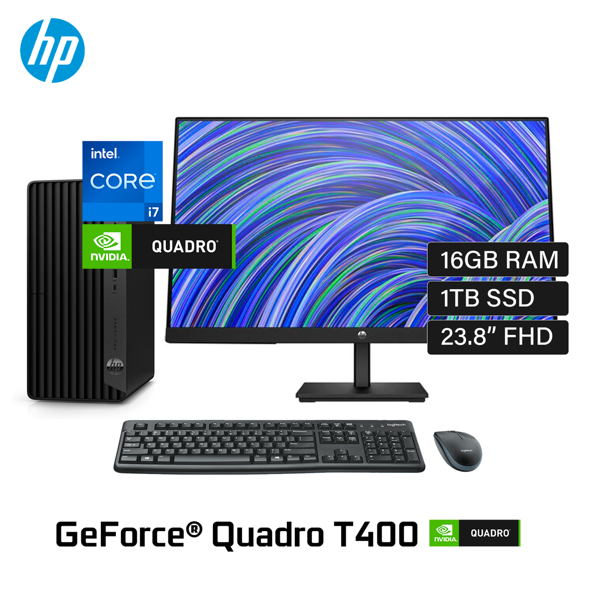 HP PRO SFF 400 G9 Desktop Intel Core i7 13700 Ram 16GB Disco SSD 1TB Video Nvidia Quadro T400 4GB Monitor 23.8" FHD