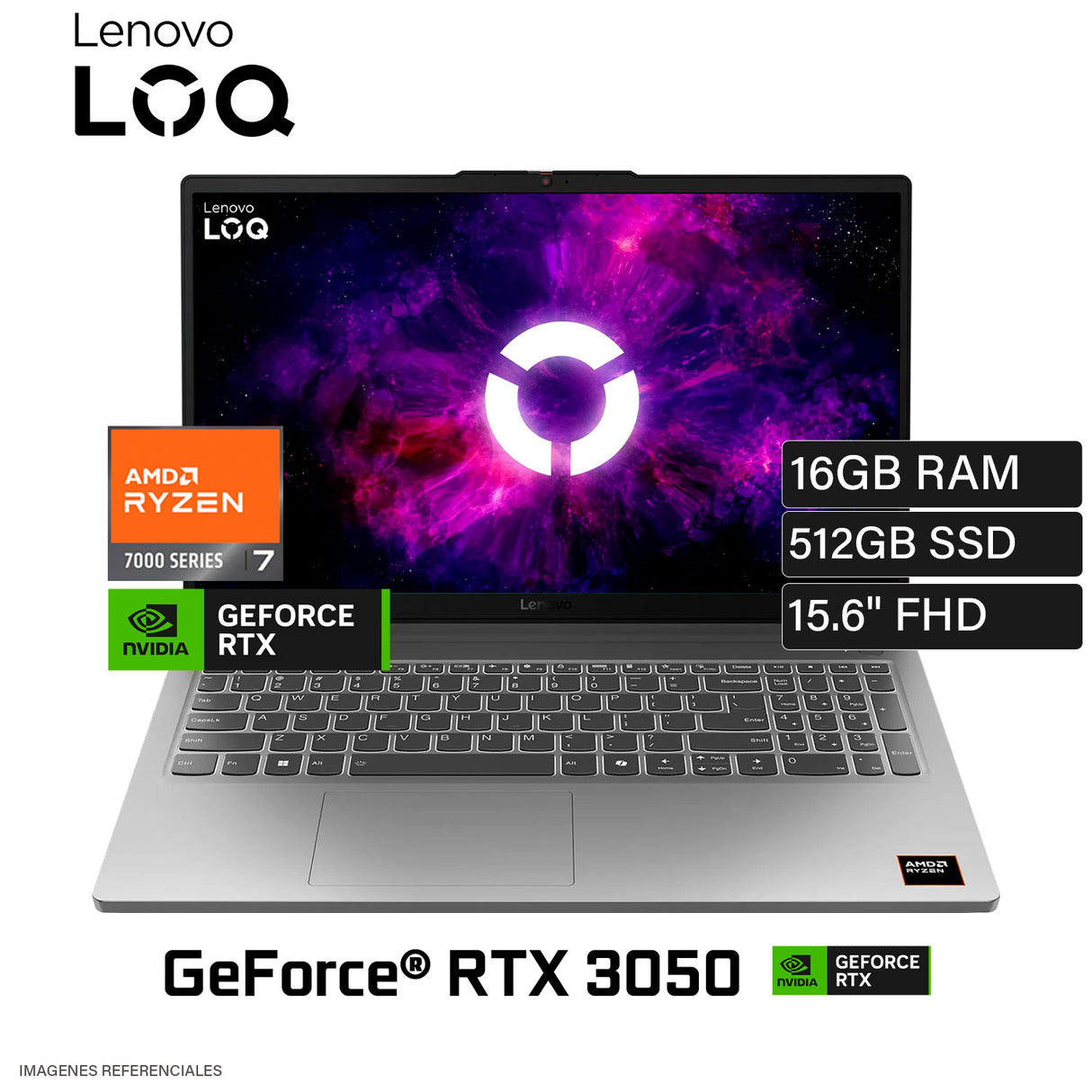 Laptop Lenovo LOQ Essential 15ARP10E Ryzen 7 7735HS Ram 16GB Disco 512GB SSD NVIDIA RTX 3050 6GB 15.6″ FHD FreeDOS (83S0004HLM)
