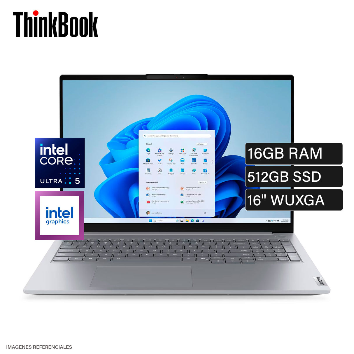 Laptop Lenovo ThinkBook 16 G8 IAL Intel Core Ultra 5 225U Ram 16GB Disco 512GB SSD 16″ WUXGA IPS Windows 11 Pro (21SK00CDLM)