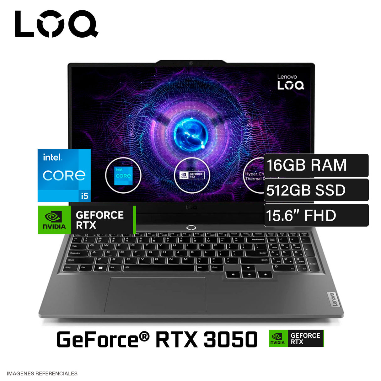 Laptop Lenovo Loq 15IRX9 Intel Core i5-13450HX Ram 16GB Disco 512GB SSD Nvidia RTX 3050 6GB 15.6" FHD FreeDOS (83DV01AYLM)
