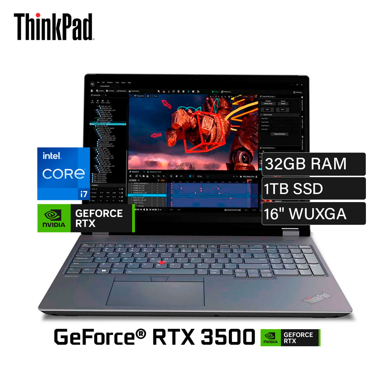 Laptop Lenovo ThinkPad P16 Gen 2 Intel Core i7 13700HX Ram 32GB Disco 1TB SSD NVIDIA RTX 3500 12GB 16" WUXGA Windows 11 Pro (21FB000SLM)