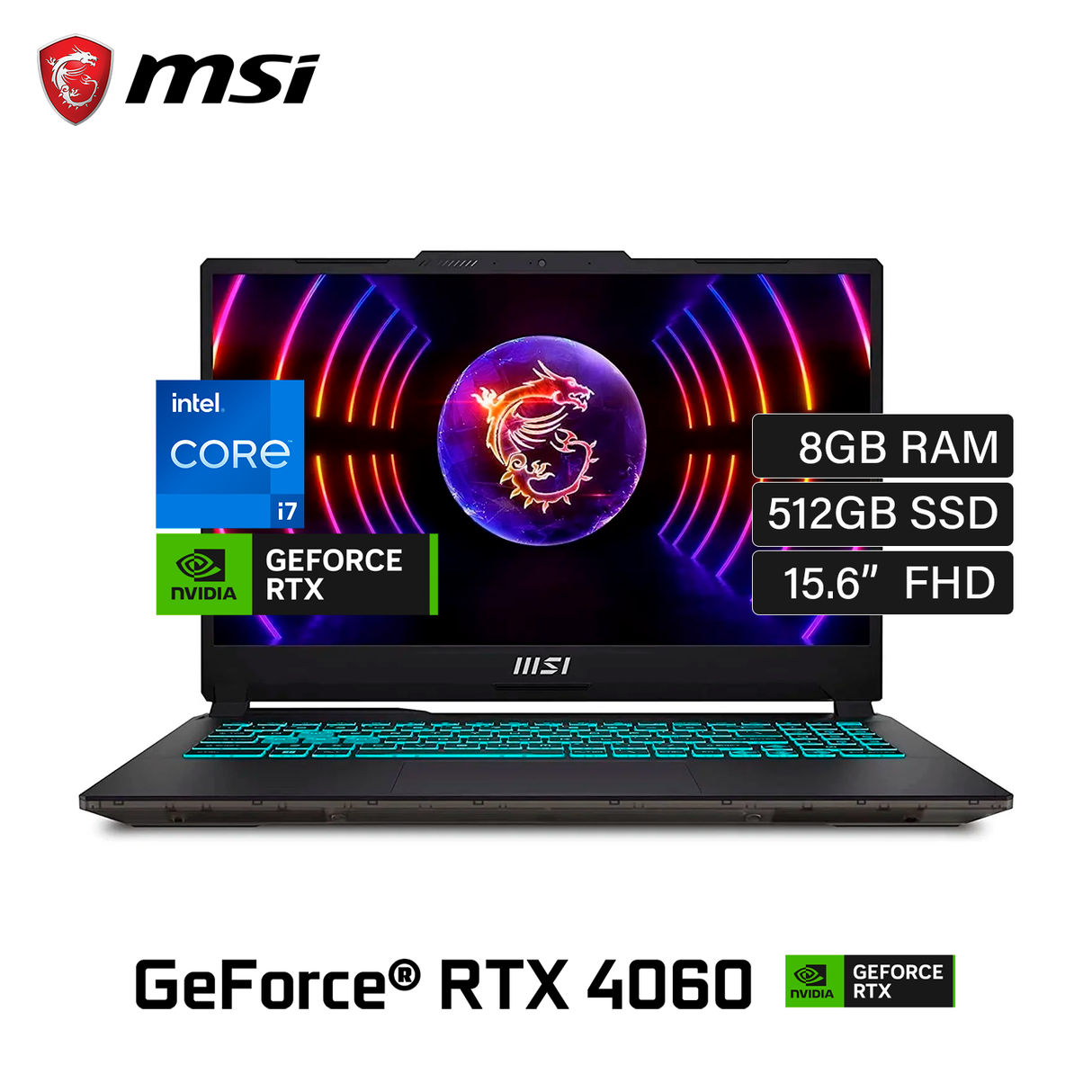Laptop MSI Cyborg 15 A12VF-043 Intel Core i7 12650H RAM 8GB Disco 512GB SSD Video RTX 4060 8GB 15.6" FHD Windows 11