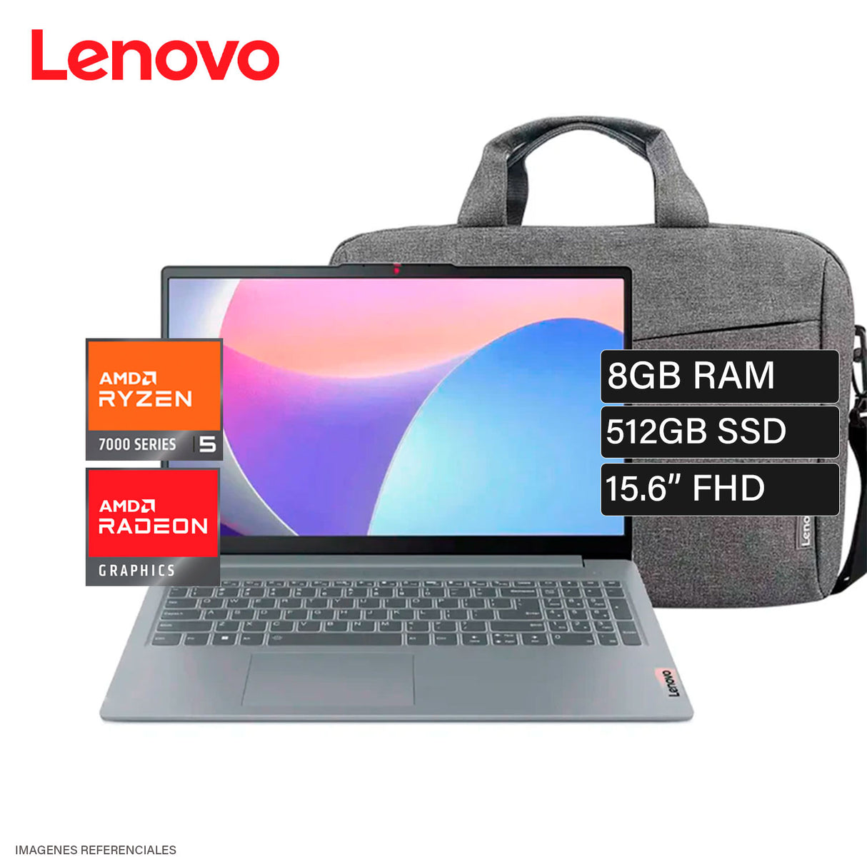 Laptop Lenovo IdeaPad Slim 3 15AMN8 AMD Ryzen 5 7520U Ram 8GB Disco 512GB SSD 15.6″ FHD FreeDOS Incluye Maletín