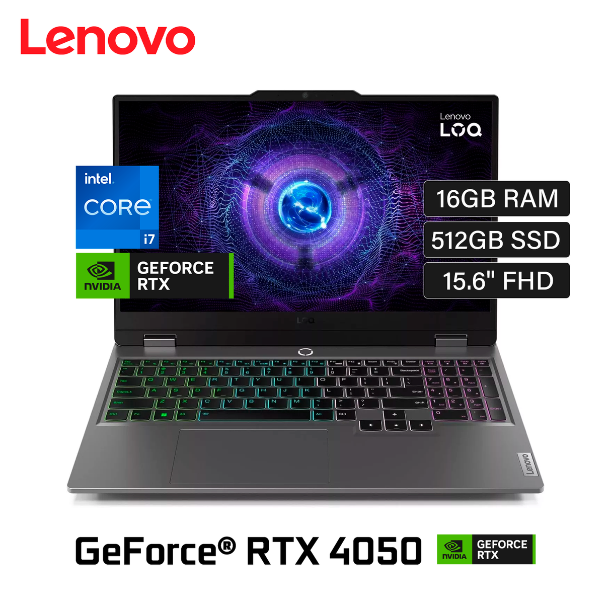 Laptop Lenovo LOQ 15IRX9 Intel Core i7 13620HX Ram 16GB Disco 512GB SSD Video Nvidia RTX 4050 6GB 15.6" FHD FreeDos