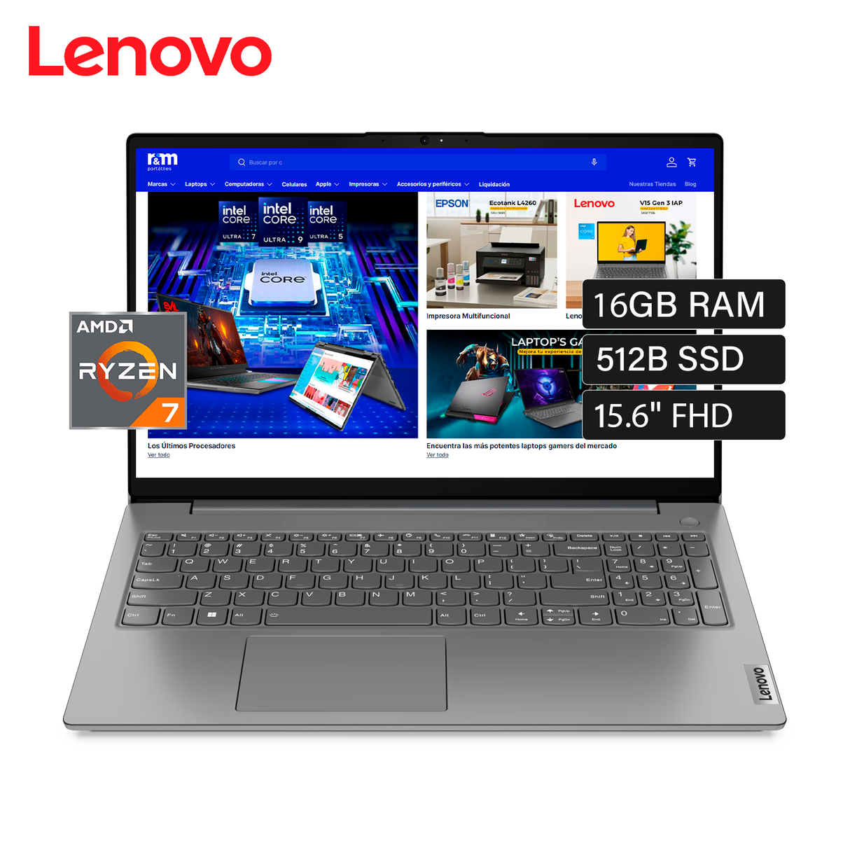 Laptop Lenovo V15 G4 ABP Ryzen 7 7730U Ram 16GB Disco 512GB SSD 15.6" FHD FreeDos (82YY002YLM)