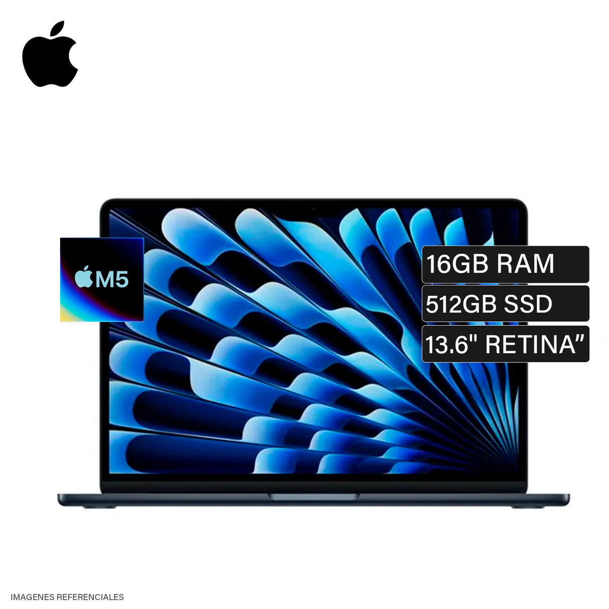 MacBook Air 13″ Chip M5 RAM 16GB 512GB SSD Pantalla Retina 13.6″ Midnight Teclado Ingles MDHE4LL/A