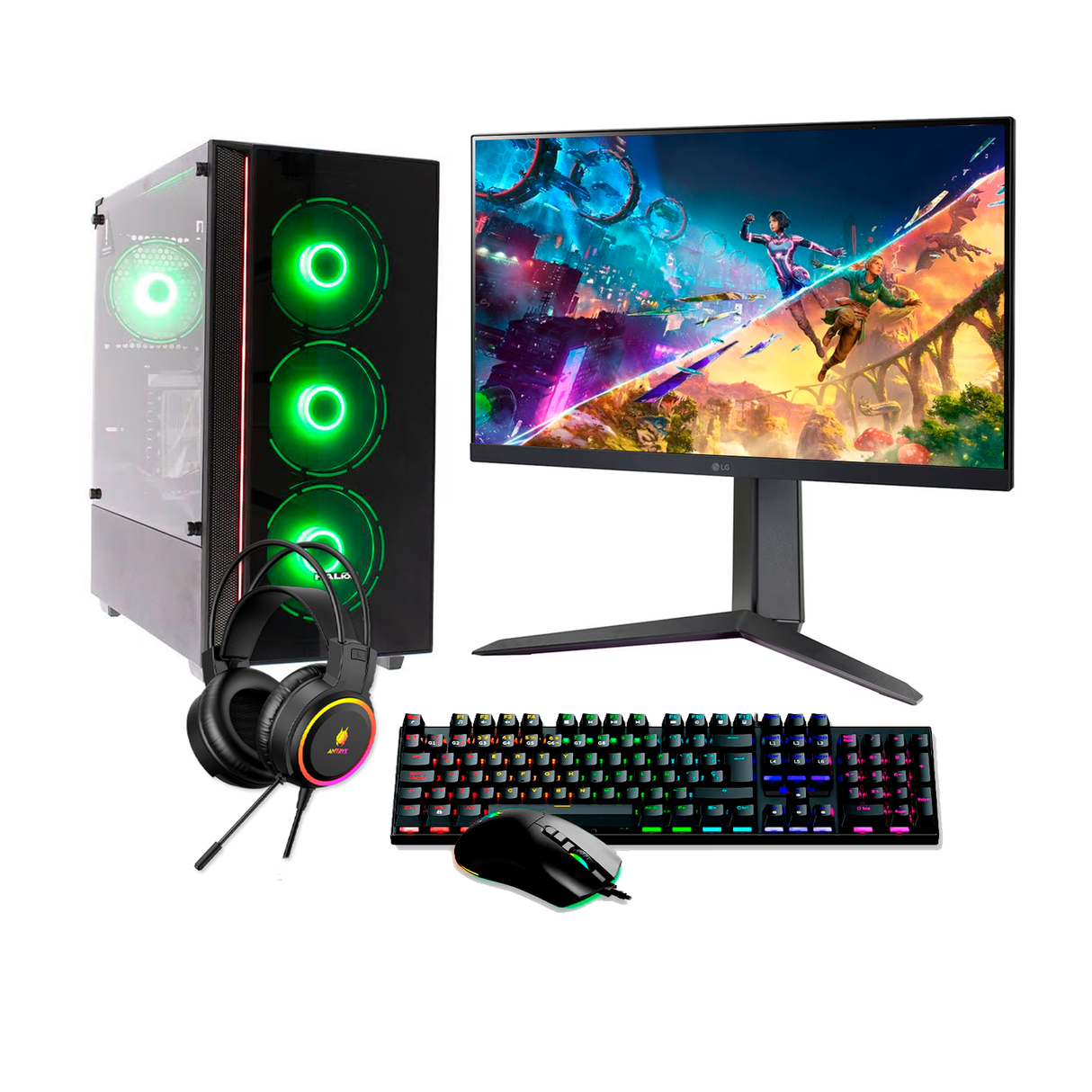 PC Escritorio Amd R5 5600X Ram 16GB Disco 1TB SSD Video Nvidia RTX 3060 12GB Monitor LG 24GS65F-B 24" FHD + Kit Gaming Antryx