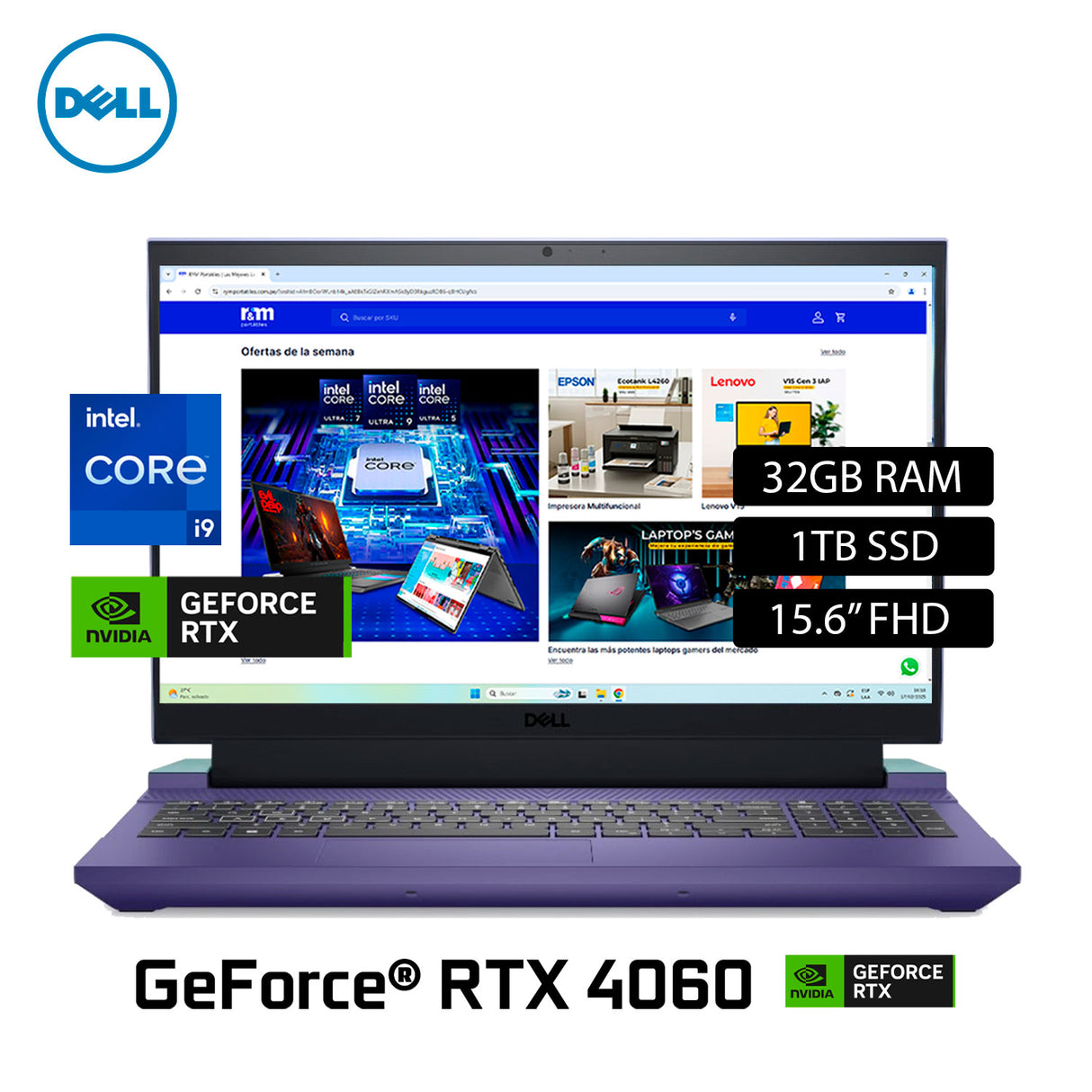 Laptop Dell G15 G5530 Intel Core I9 13900HX Ram 32GB Disco 1TB SSD Video Nvidia RTX 4060 8GB 15.6" FHD Windows 11