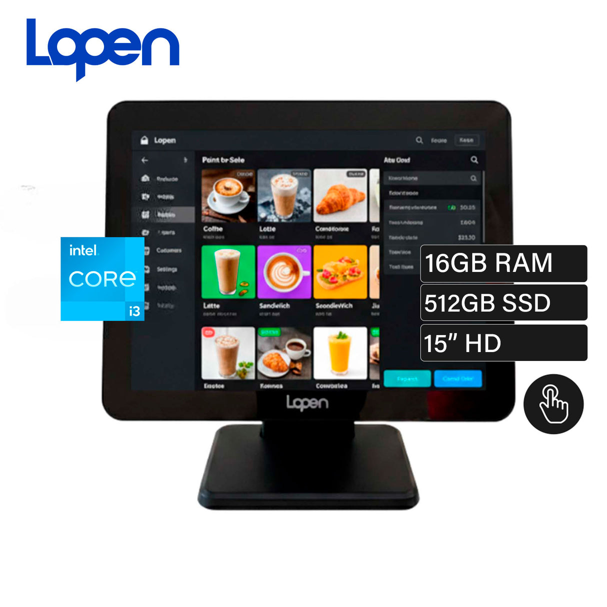 AIO Lopen POS LN-D180 Intel Core i3 6100, RAM 16 GB, Disco SSD 512 GB, Pantalla 15" Táctil
