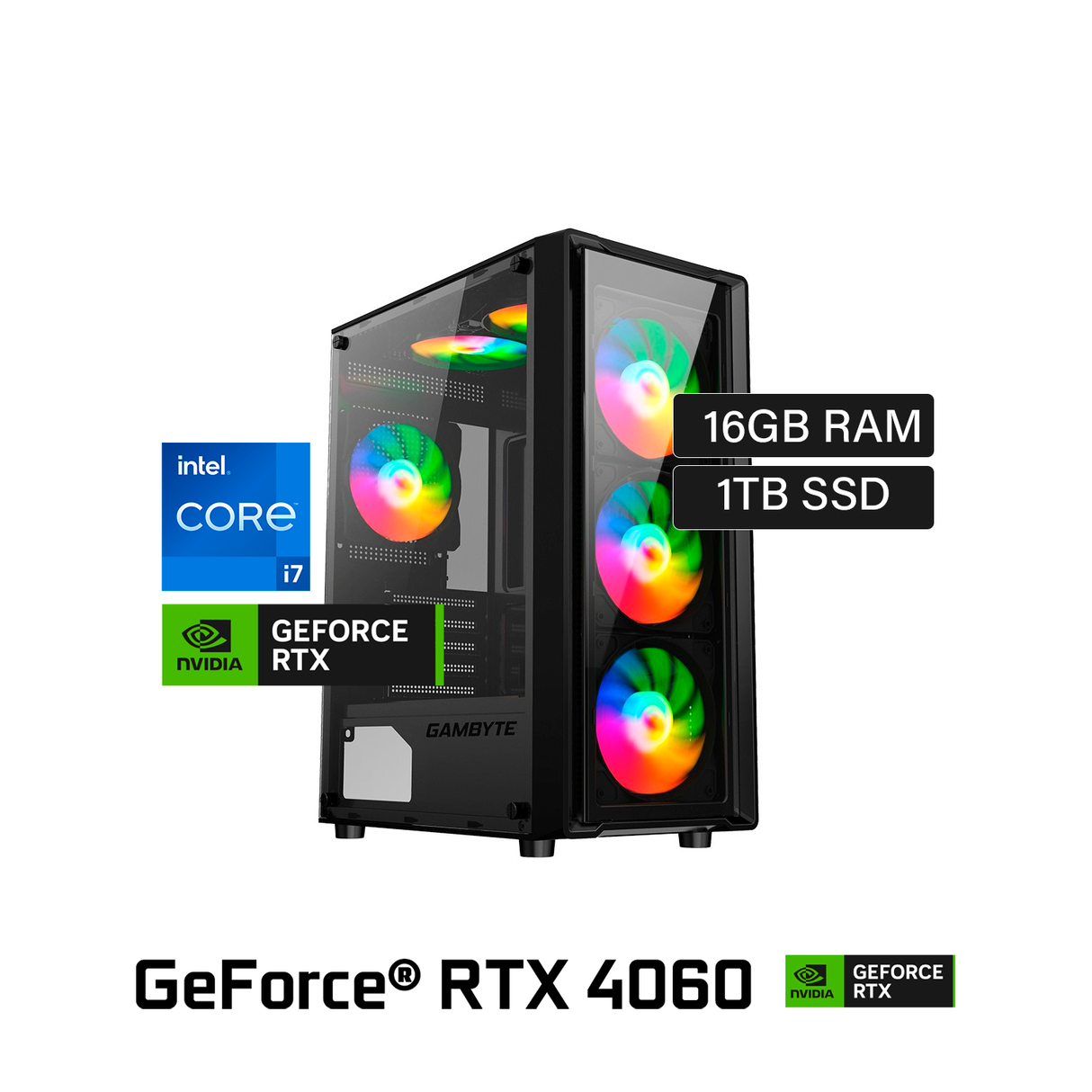 PC Intel Ci7 12700F 3.6GHz Ram 16GB Disco 1TB SSD Video Nvidia RTX 4060 8GB