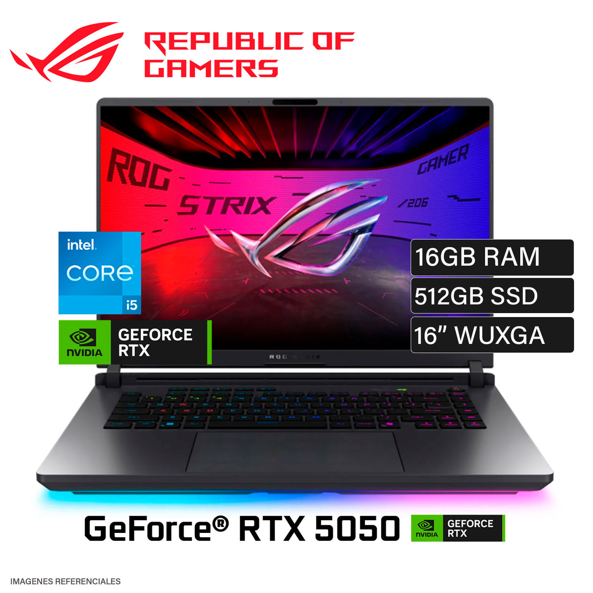 Laptop ASUS ROG Strix G16 G615JH-RV027W Intel Core i5-13450HX RAM 16 GB Disco 512 GB SSD NVIDIA RTX 5050 8 GB Pantalla 16" WUXGA Windows 11 (90NR0N71-M00250)