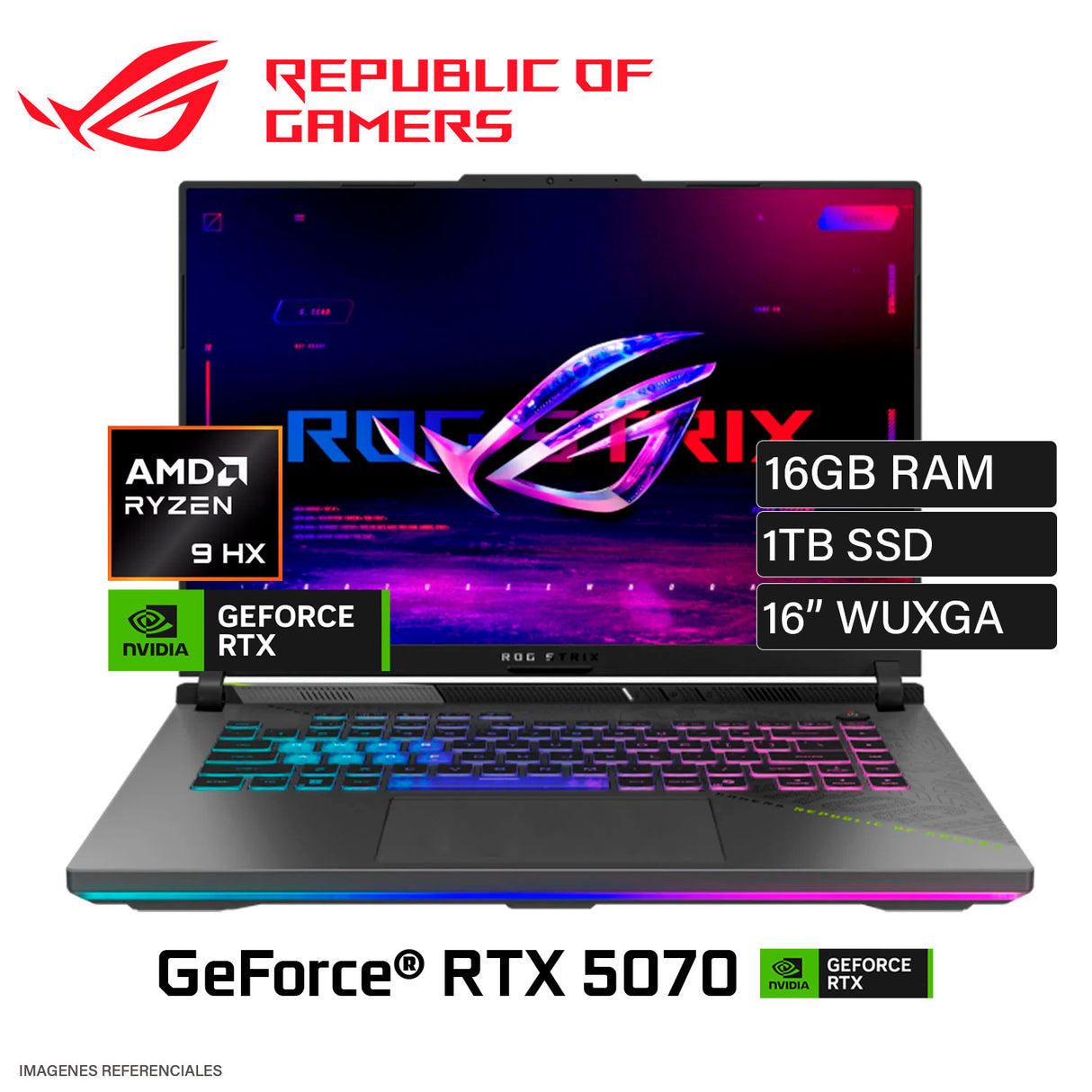 Laptop Asus ROG Strix G16 G614PP-WH94 Ryzen 9 8940HX RAM 16 GB Disco 1 TB SSD NVIDIA RTX 5070 8GB 16" WUXGA Windows 11 (90NR0L67-M004S0)