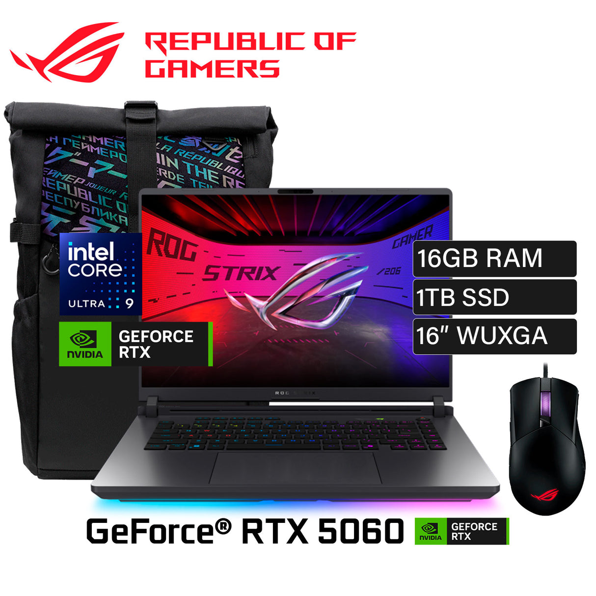 Laptop Asus ROG Strix G16 G615LM-RV015W Intel Core Ultra 9 275HX Ram 16GB Disco 1TB SSD Video Nvidia RTX 5060 8GB 16" WUXGA Windows 11 (90NR0LJ1-M000K0)