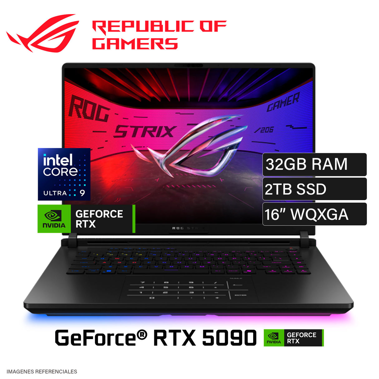 Laptop ASUS ROG Strix SCAR 16 G635LX-XS97 Intel Core Ultra 9 275HX RAM 32GB Disco 2TB SSD Video NVIDIA RTX 5090 24GB 16" WQXGA Windows 11 Pro (90NR0L81-M005P0)