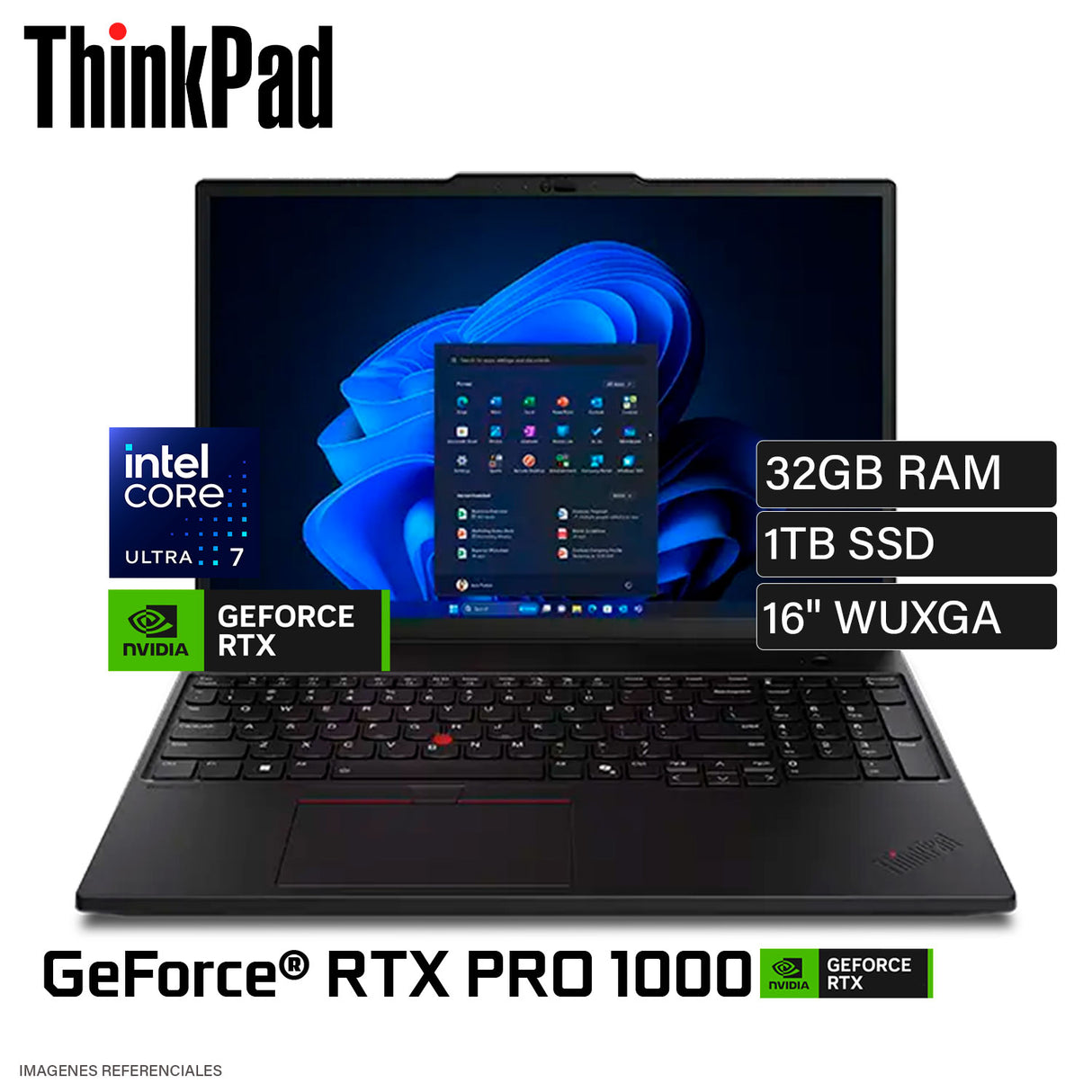 Laptop Lenovo ThinkPad P16s Gen 4 Intel Core Ultra 7 265H RAM 32GB Disco 1TB SSD NVIDIA RTX Pro 1000 16" WUXGA Windows 11 Pro (21QW000CLM)
