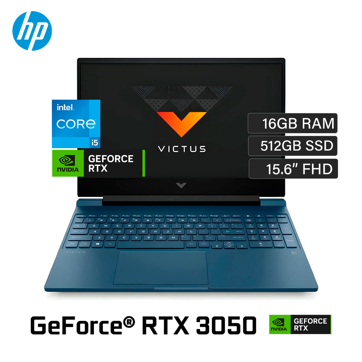 Laptop HP Victus 15-FA0000LA Intel Core i5 12450H RAM 16GB Disco 512GB SSD Video Nvidia RTX 3050 4GB 15.6" FHD Windows 11